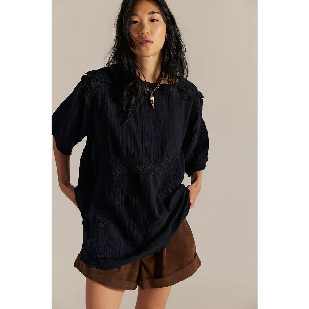 NWOT Black Free People Size Small Rustic Romance Boho Cotton Lace Top $150